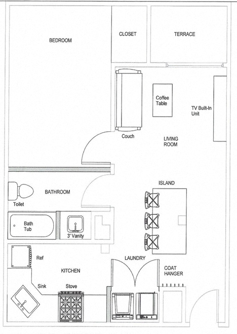 A2 Suite Floor Plan 710 Square Feet